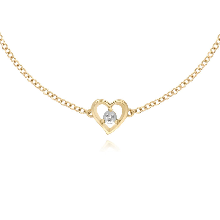 Bracelet de Diamants, 9 CT or Jaune Diamant Rond Pierre Unique Coeur 19cm Bracelet