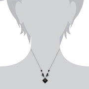 Collier et Boucles d'Oreilles Pendantes Carrée Style Art Déco Argent 925 Onyx Noire Cabochon et Marcassite