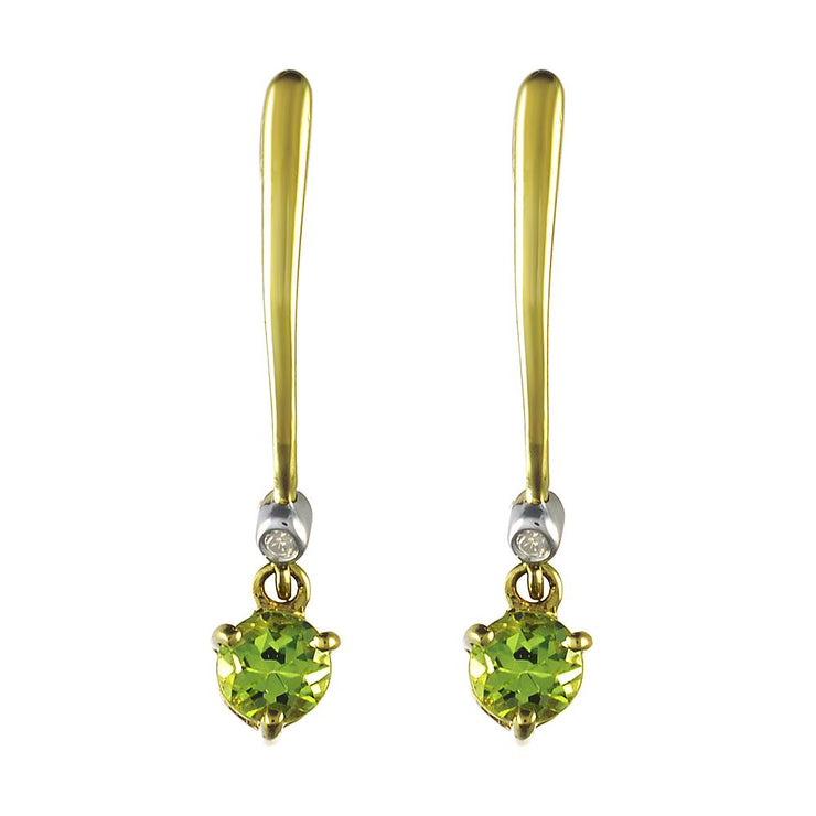 Jaune 9 CT or 0.33 Carats Naturel Peridot & Diamant Boucles D'Oreilles Goutte
