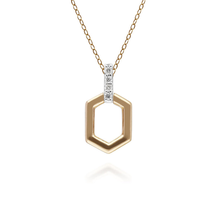 Pendentif Barre Hexagone Pavé Diamant Or Jaune 375