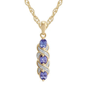 Pendentif et Boucles d'Oreilles Clou Torsadés Classique Or Jaune 375 Tanzanite et Diamant Ronds
