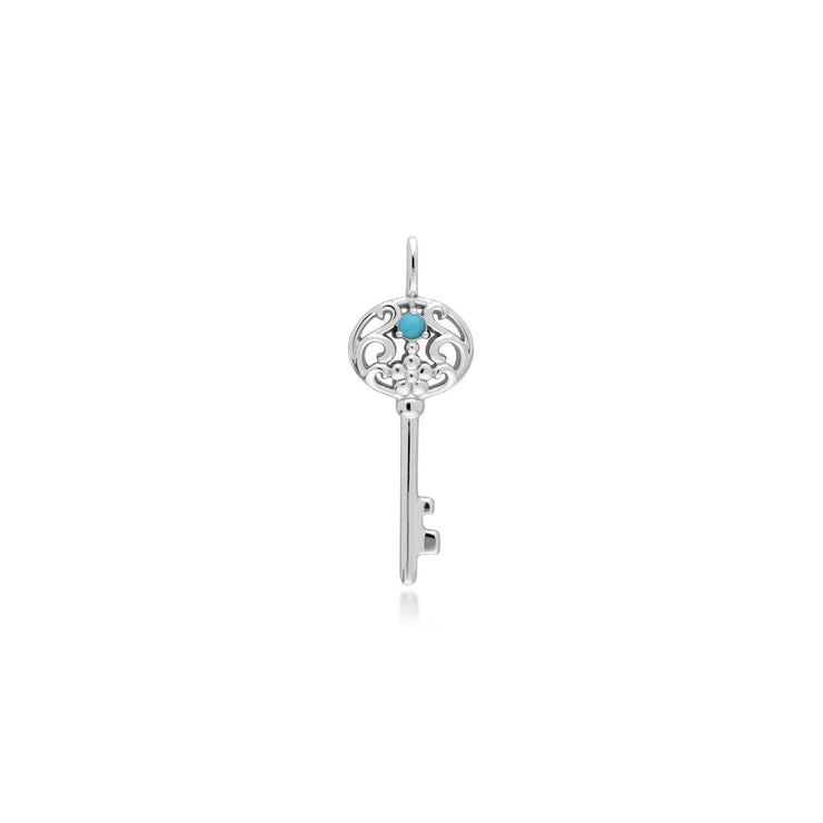 Pendentif Classique Cadenas Cœur Torsadé Argent 925 et Charms Grande Clé Turquoise