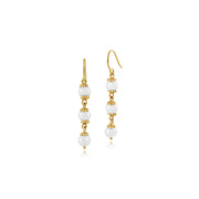 Collier et Boucles d'Oreilles Pendantes Classique Argent 925 Plaqué Or Trois Perles