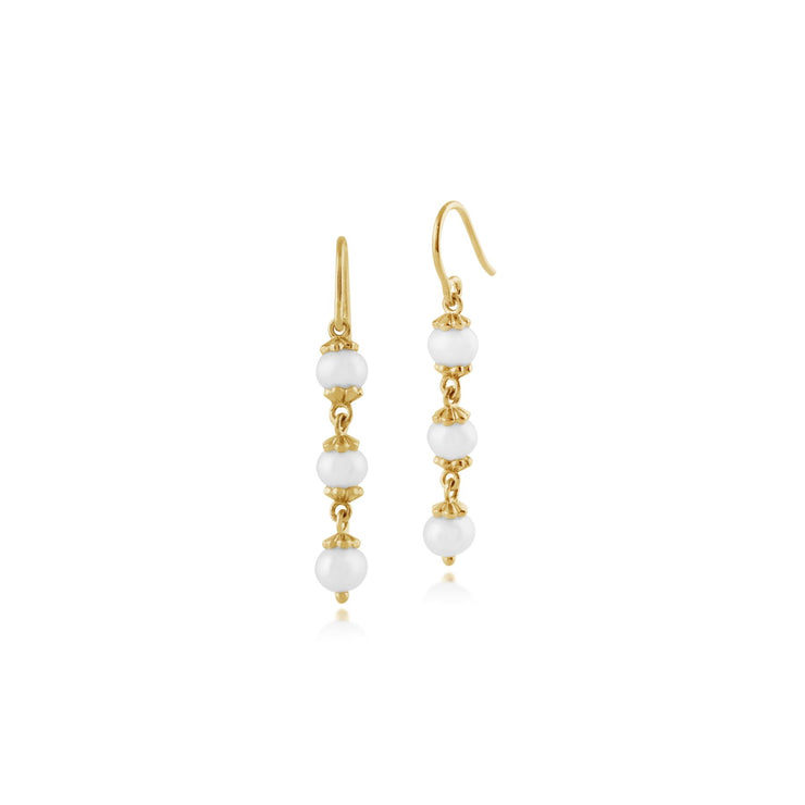 Collier et Boucles d'Oreilles Pendantes Classique Argent 925 Plaqué Or Trois Perles