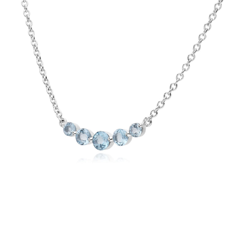 s Argent Sterling Cinq Pierre Topaze Bleu Rond Dégradé 45cm Collier