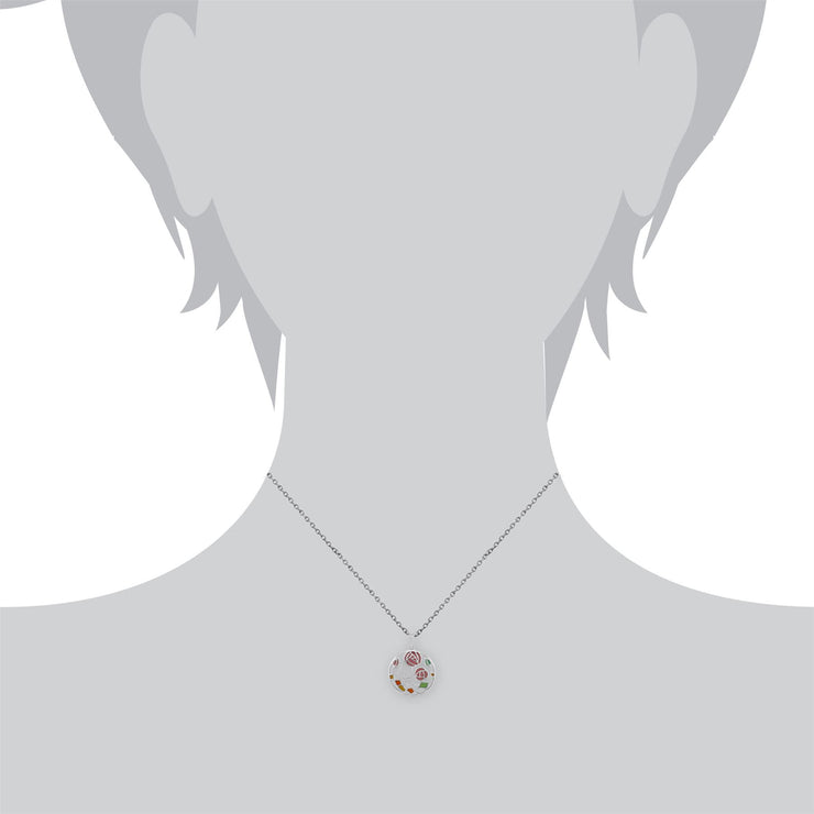 Collier et Boucles d'Oreilles Rondes Pendantes Style Rennie Mackintosh Argent 925 Topaze et Email Style Rose de Glasgow