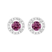 Boucles d'Oreilles Clou Saphir Rose Classique Or Blanc 375 et Ear-Jacket Rond Diamant