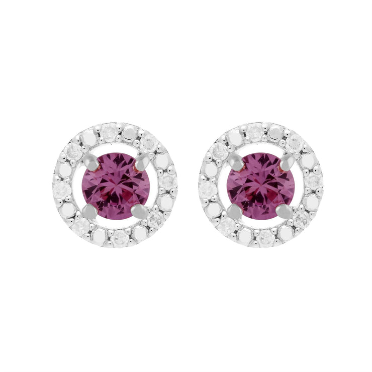 Boucles d'Oreilles Clou Saphir Rose Classique Or Blanc 375 et Ear-Jacket Rond Diamant