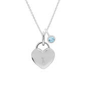 Pendentif Classique Cadenas Cœur Argent 925 et Charms Topaze Bleue