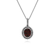 Pendentif Style Art Déco Argent 925 Grenat Oval et Marcassite Halo
