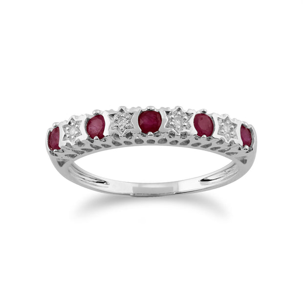 Blanc 9 Ct Or 0.31ct Ruby naturel & 2PT Bague diamant mi-éternité