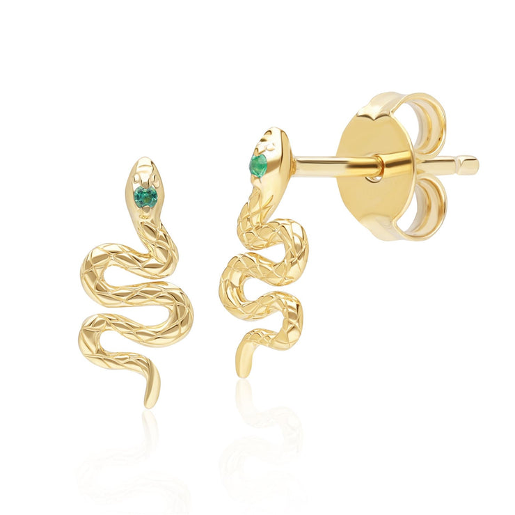 ECFEW™ Boucles d'Oreilles Clou enroulées serpent Emeraude en or jaune 9 carats