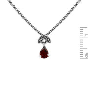 Collier et Boucles d'Oreilles Feuille Style Art Déco Argent 925 Grenat Poire et Marcassite