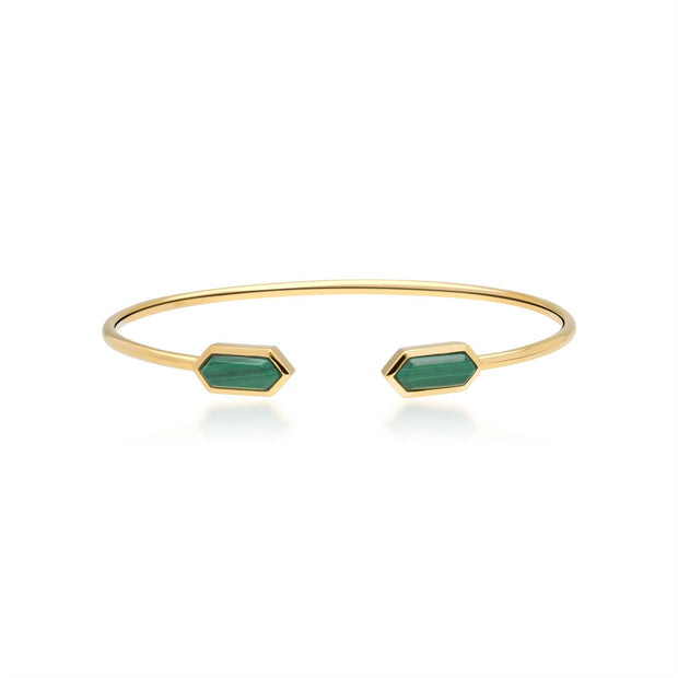 Bracelet Jonc Géométrique Argent 925 Plaqué Or Jaune Malachite