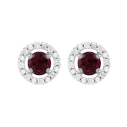 Boucles d'Oreilles Clou Rhodolite Classique Or Blanc 375 et Ear-Jacket Rond Diamant