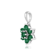 Pendentif et Boucles d'Oreilles Clou Floral Argent 925 Emeraude Cluster