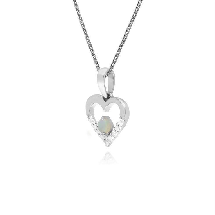 9 ct or Blanc Unique Opale & Diamant Coeur Pendentif sur 45cm Chaîne