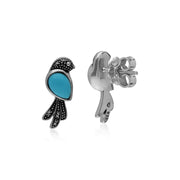 Turquoise Boucles D'Oreilles Argent Sterling 1 Carat Turquoise & 0,09 CT Marcassite Oiseaux Boucles D'Oreilles