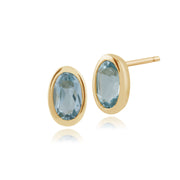 Boucles d'Oreilles Clou et Pendentif Classique Or Jaune 375 Topaze Bleue sertis Clos