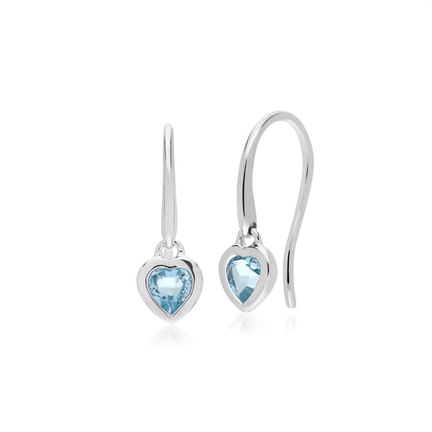 Argent Sterling Pierre Unique Topaze Bleu Boucles D'Oreilles Cœur Ouvert