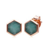 Boucles d'Oreilles Mini Clou Argent 925 Plaqué Or Rose Amazonite