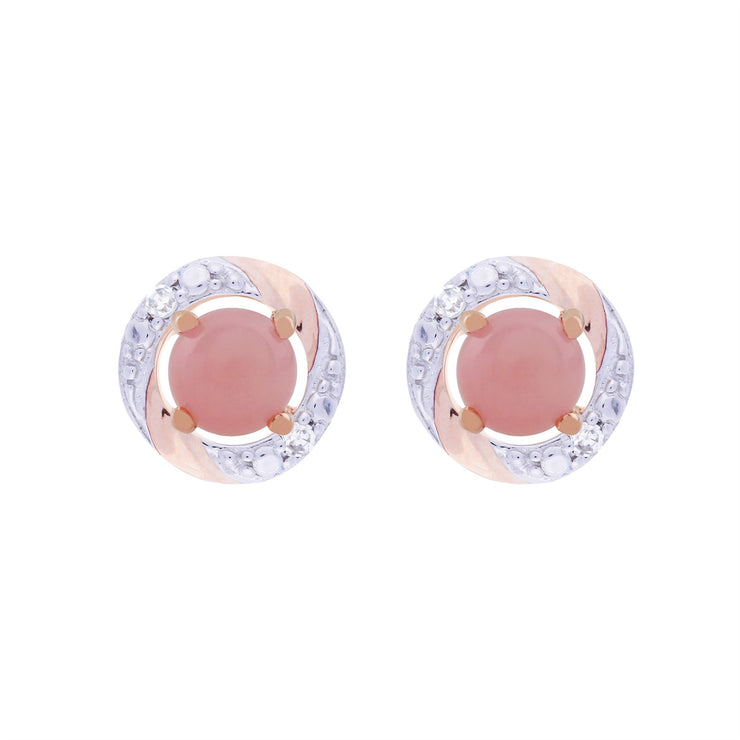 Boucles d'Oreilles Clou Opale Rose Classique Or Rose 375 Diamant et Ear-Jacket Rond