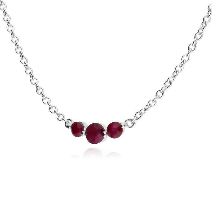 Argent Sterling Trois Pierres Rubis Rond Dégradé 45cm Collier