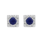 Boucles d'Oreilles Clou Lapis Lazuli Classique Or Blanc 375 et Ear-Jacket Carré Diamant
