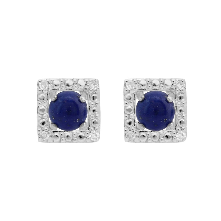 Boucles d'Oreilles Clou Lapis Lazuli Classique Or Blanc 375 et Ear-Jacket Carré Diamant