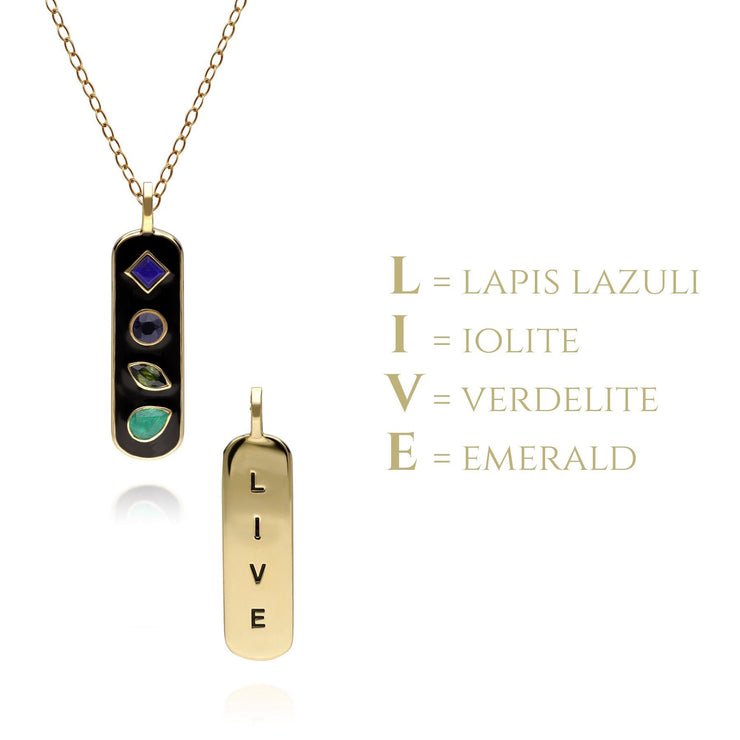 Pendentif Coded Whispers 'Live' Email Noire et Pierres Précieuses