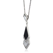 Pendentif Style Art Déco Argent 925 Nacre, Onyx Noir et Marcassite