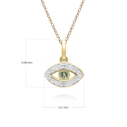 ECFEW™ Pendentif Evil Eye Délicat Péridot Rond et Diamants en Or Jaune 9ct