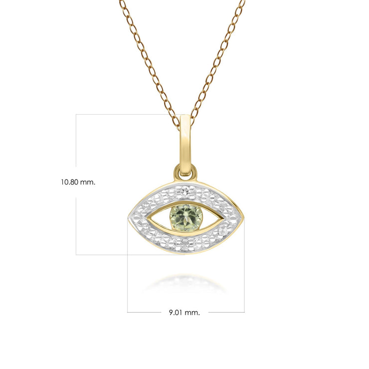 ECFEW™ Pendentif Evil Eye Délicat Péridot Rond et Diamants en Or Jaune 9ct