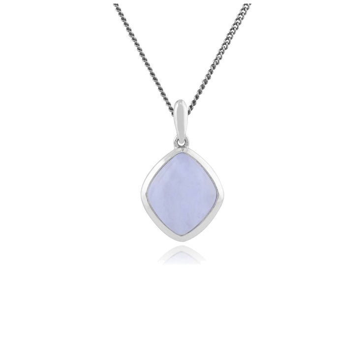 Pendentif Pain de Sucre Classique Argent 925 Agate Bleue Forme Diamant serti Clos