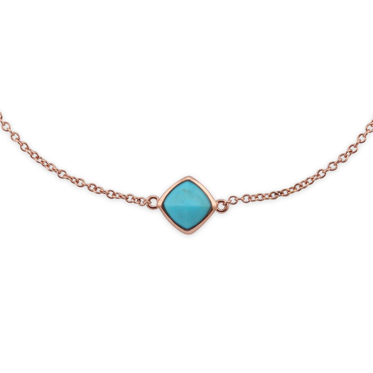 Turquoise Bracelet, 9 CT Plaqué or Rose Argent Sterling Coussin Turquoise Bracelet