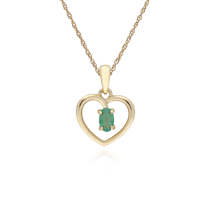 s 9 CT or Jaune Émaraude Ovale Pierre Unique Coeur Pendentif sur 45cm Chaîne