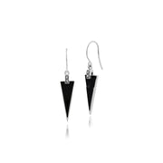 Boucles d'Oreilles Pendantes Triangulaire Style At Déco Argent 925 Email Noir et Marcassite