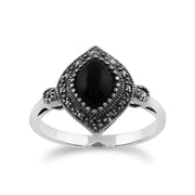 Gemondo Art Déco Bague, en Argent Sterling 925 1.00 Carat Onyx Noir & Marcassite Art Déco Bague