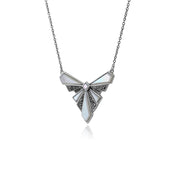 Collier Style Art Déco Eventail Argent 925 Nacre et Marcassite