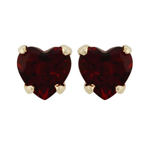 Boucles d'Oreilles Clou Classique Or Jaune 375 Grenat Cœur