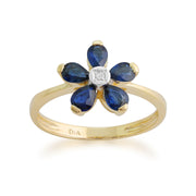 Bague Florale Or Jaune 375 Saphir et Diamant