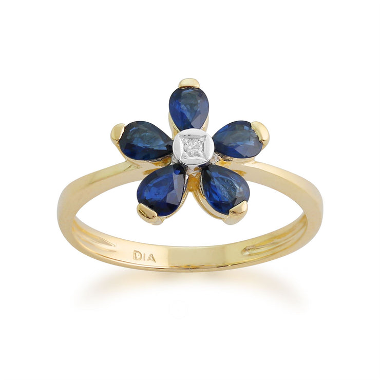 Bague Florale Or Jaune 375 Saphir et Diamant