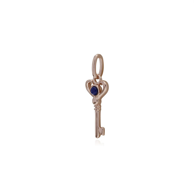 Pendentif Classique Argent 925 Plaqué Or Rose Petite Clé avec Lapis Lazuli Rond