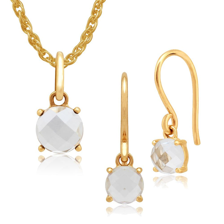 Pendentif et Boucles d'Oreilles Pendantes Classique Or Jaune 375 Topaze Blanche à Damier