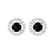 Boucles d'Oreilles Clou Onyx Noire Classique Or Blanc 375 et Ear-Jacket Rond Diamant