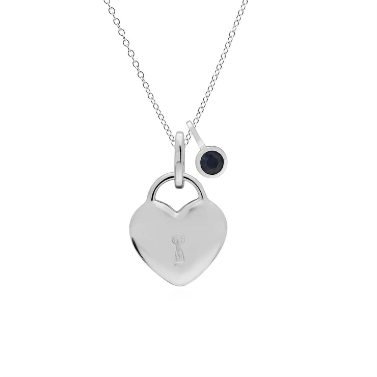 Pendentif Classique Cadenas Cœur Argent 925 et Charms Saphir