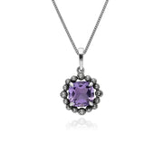 Collier Améthyste, Argent Sterling Améthyste & Marcassite Coussin Art Nouveau 45cm Collier