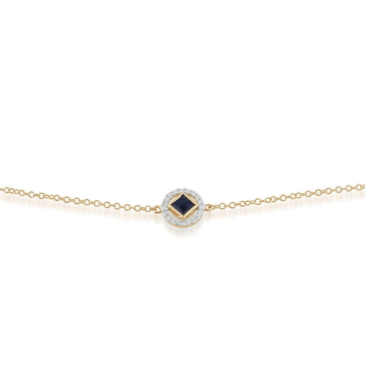 Bracelet Classique Or Jaune 375 Saphir Carré et Diamant Style Halo