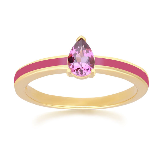 Bague Siberian Waltz  Émail Rose & Rhodolite em Argent Doré à l'Or Fin