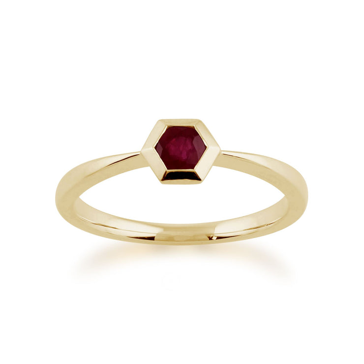 Gemondo Bague Rubis, 9ct Or Jaune 0.27ct Rubis Hexagone Bague